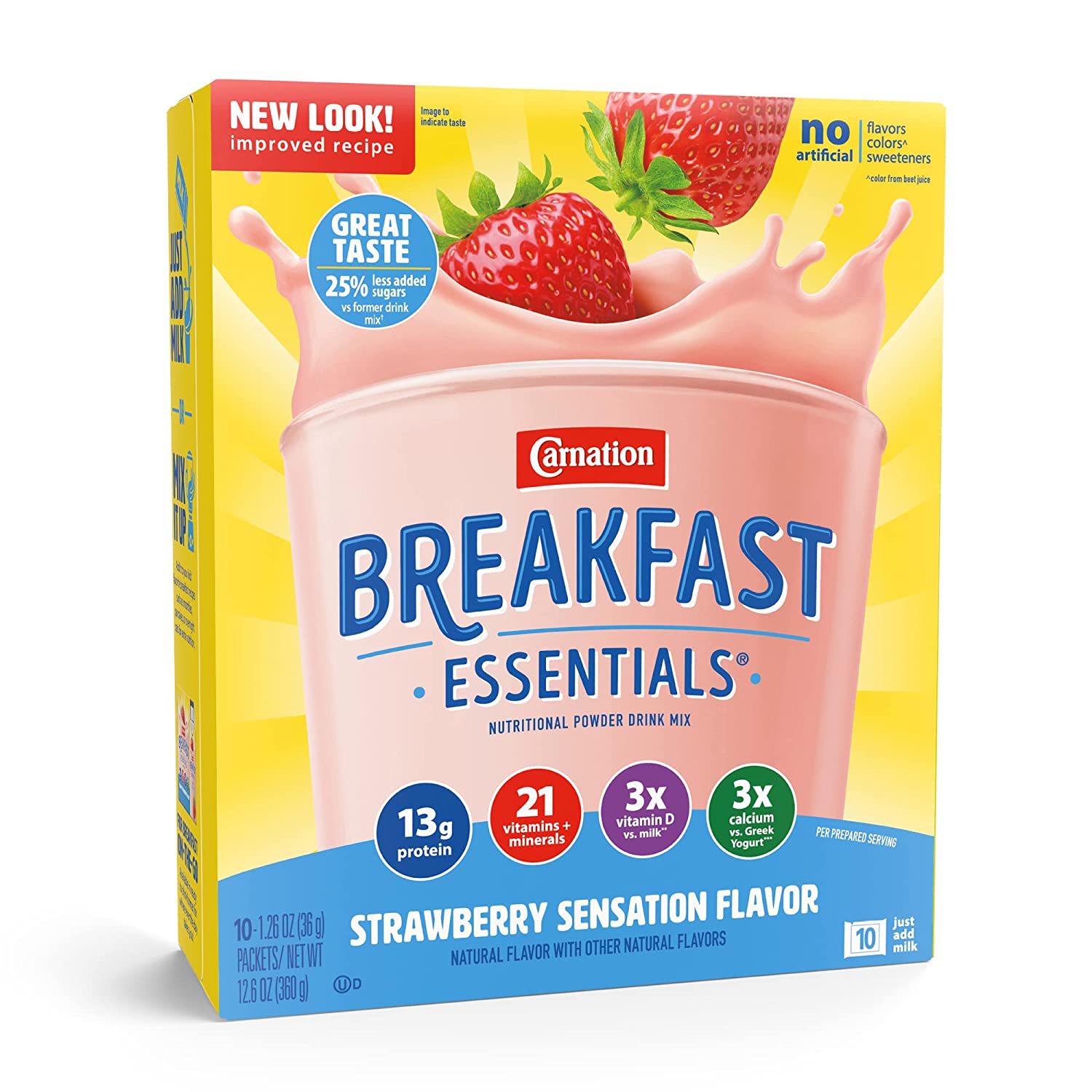 Carnation Breakfast Essentials Powder Drink Mix, Rich Milk Chocolate, 22 Count Box of Packets (Packaging May Vary)