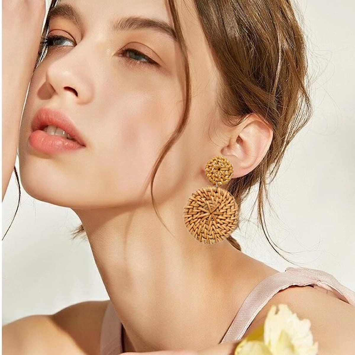 LANTAI 16 Pairs Trendy Acrylic Earrings Rattan Earrings for Women Girls-Summer Beach Straw Earrings Resin Dangle Drop Fashion Earrings Geometric Statement Earrings Vacation Jewelry