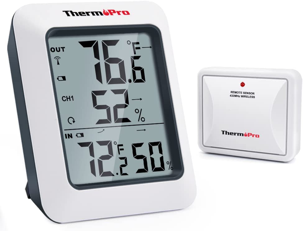 ThermoPro TP60S Digital Hygrometer Indoor Outdoor Thermometer Wireless Temperature and Humidity Gauge Monitor Room Thermometer with 200ft/60m Range Humidity Meter