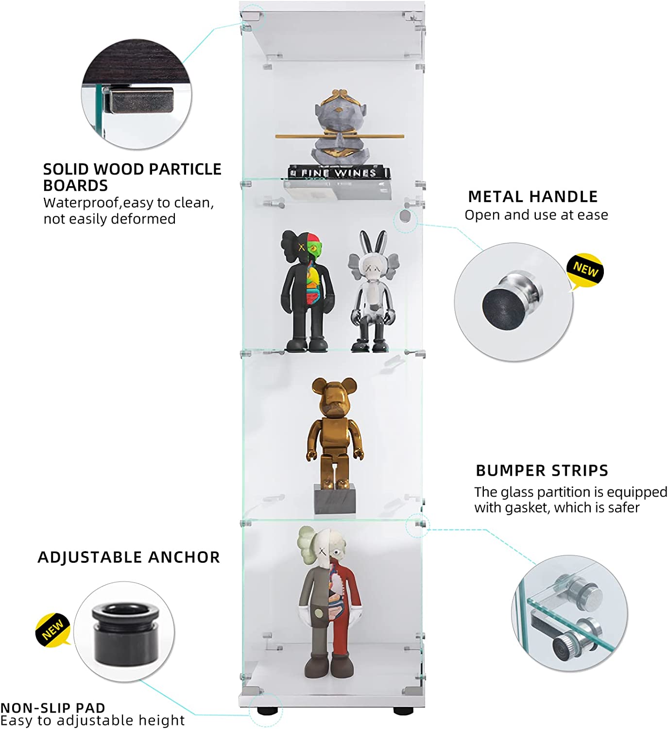 FANYUSHOW Glass Display Cabinet， Glass Antique Cabinet， Bookshelf， Display Cabinet， Applicable to Living Room， Study， Bedroom，(White)