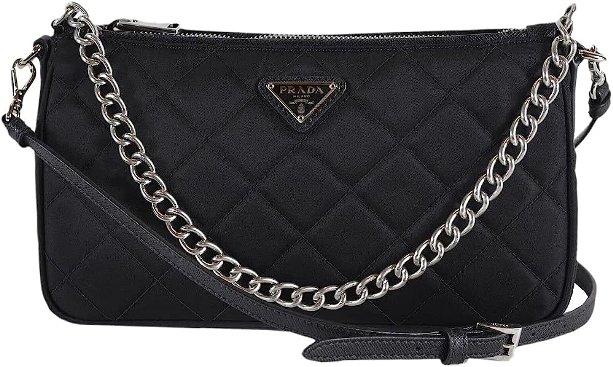 Prada Quilted Tessuto Nylon Chain Black Convertible Shoulder Bag 1BH026