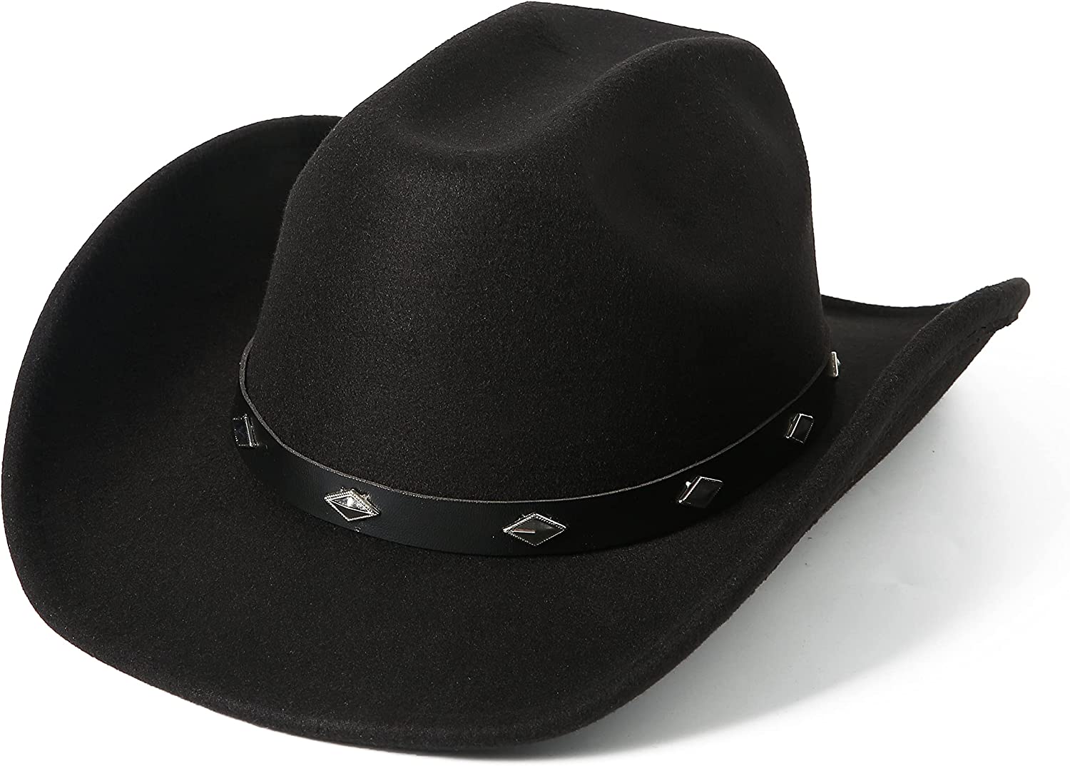 Lanzom Women Men Classic Felt Wide Brim Western Cowboy Hat Cowgirl Hat with Buckle