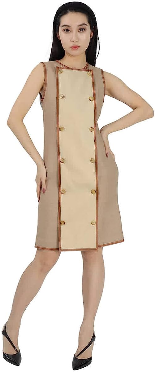 BURBERRY Ladies Biscuit Button Panel Detail Wool-Blend Shift Dress, Brand Size 4 (US Size 2)