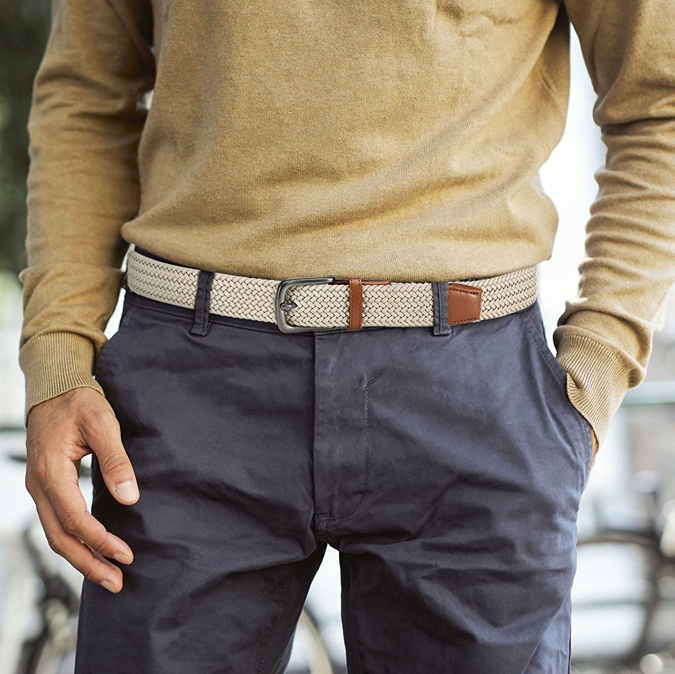 CHAOREN Elastic Woven Belt for Men - Mens Casual Braided Belts 1 3/8" for Golf Pants - Tight Performed Stretch Design