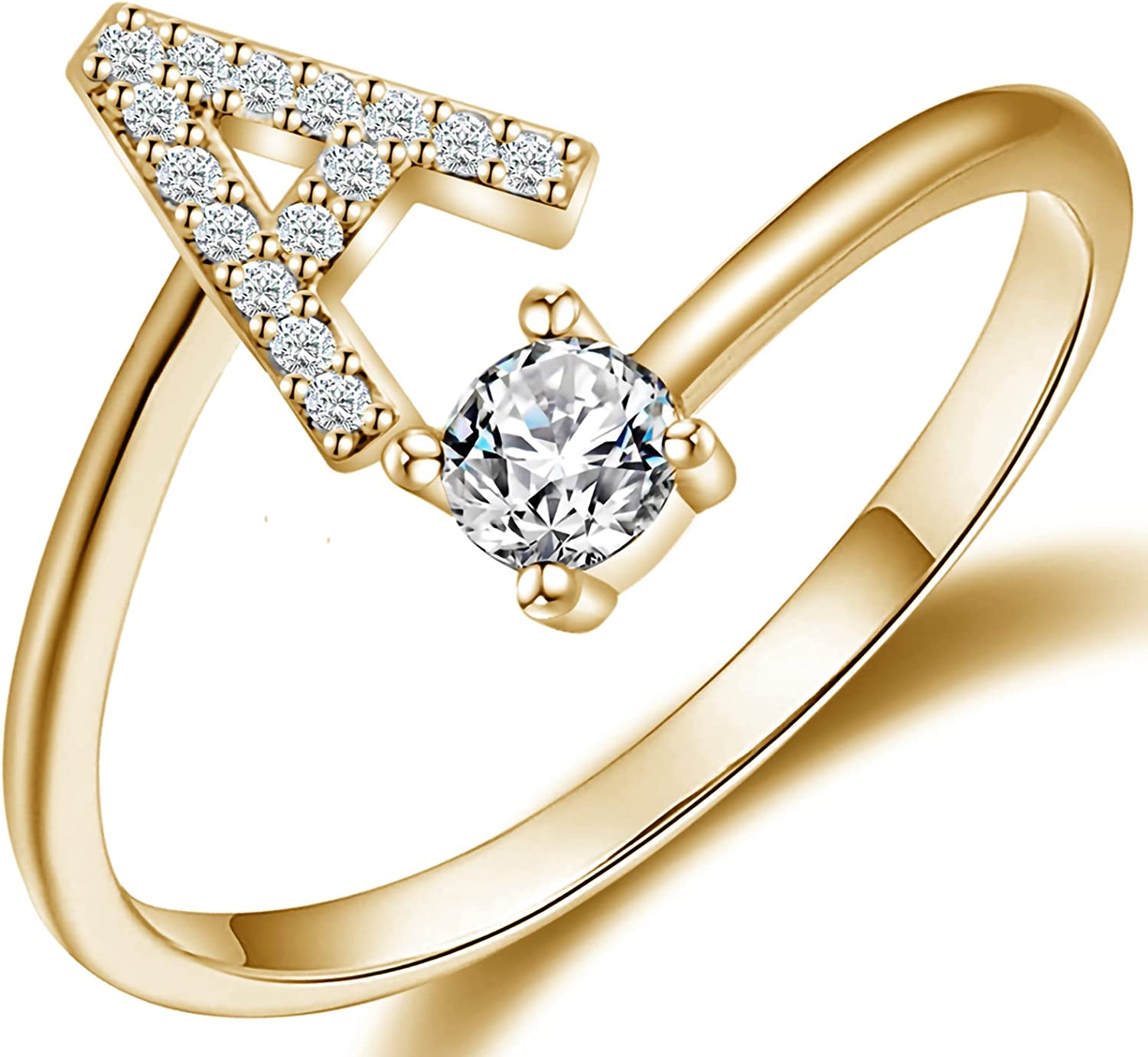 Haoze Initial Letter Ring for Women Girls Gold Stackable Alphabet Rings with Initial Adjustable Crystal Inlaid Initial Rings Bridesmaid Gift