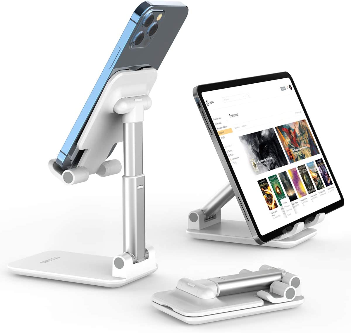 Cell Phone Stand, Licheers Foldable Phone Holder, Angle Height Adjustable Phone Stand for Desk, Compatible with iPhone 13/12/11 Pro Max, Samsung Galaxy S10/9/8/7 S21 Ultra (White-LC352)