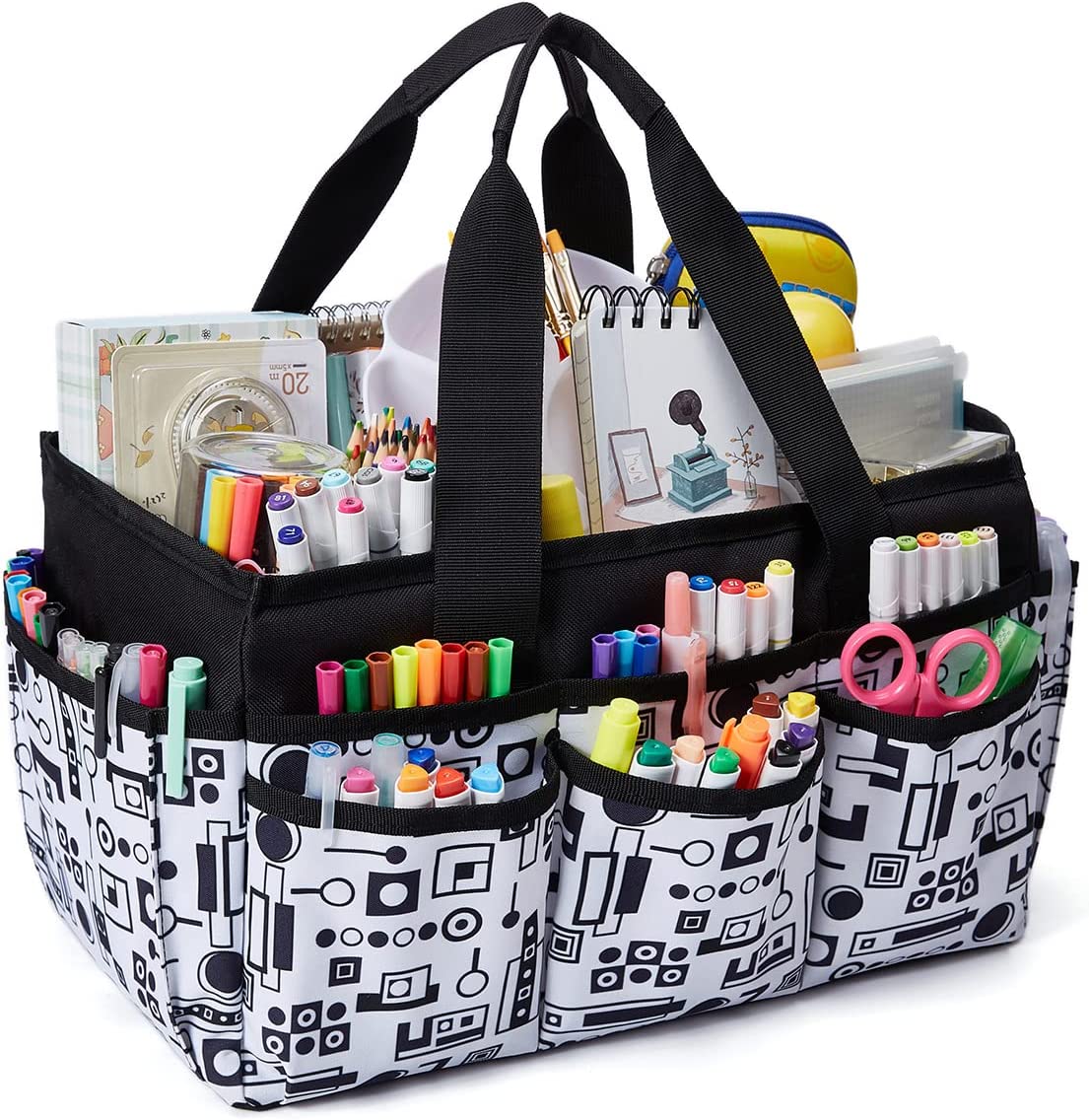 Craft Organizer Tote Bag, Art Caddy Organizer with Handles,Multi-Functional Craft Caddy for Sewing & Scrapbooking Supplies,Travel Art Box JOSIVIKY (White)