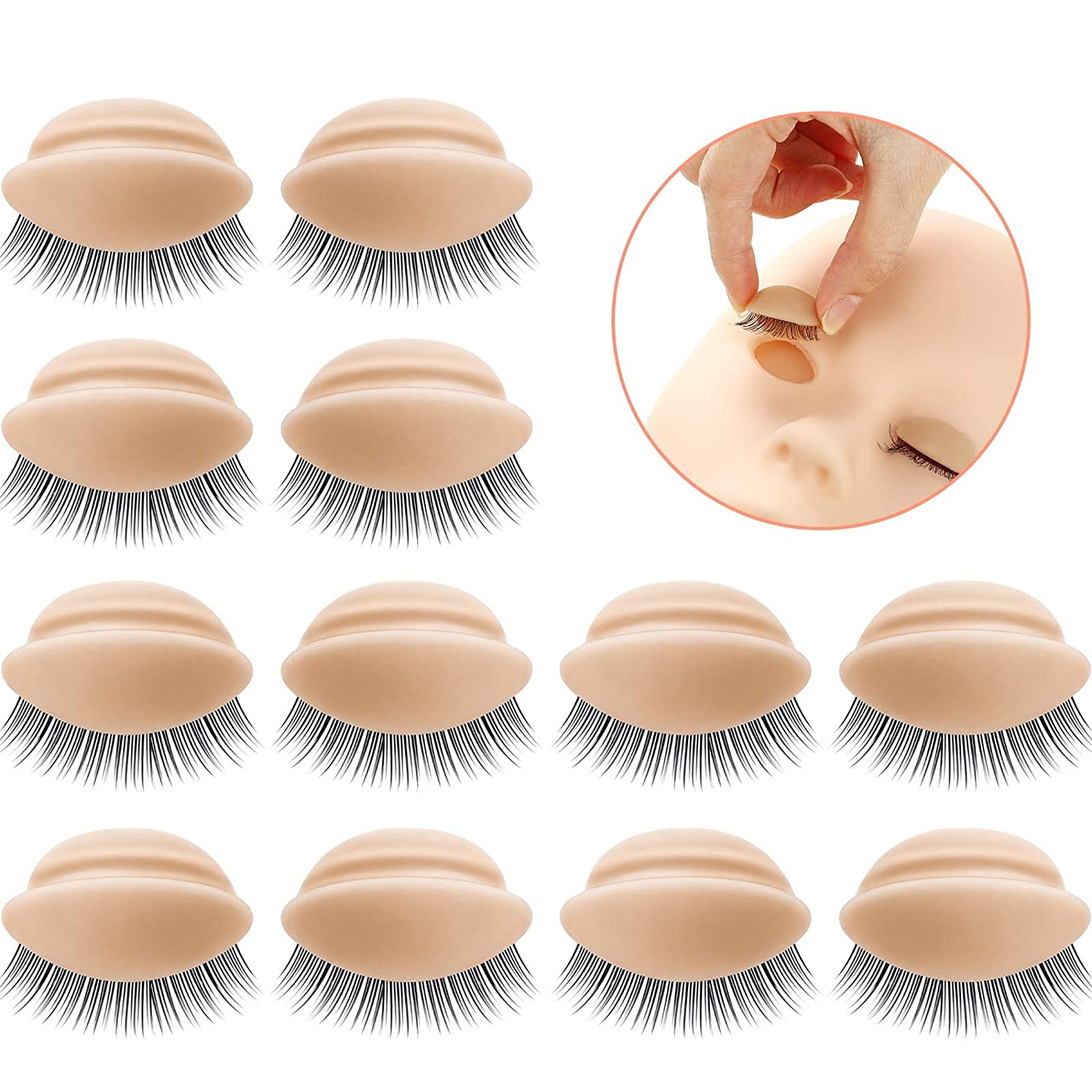 2 Boxes 6 Pairs Replacement Eyelids for Mannequin Head Removable Realistic Eyelids with Eyelashes Mannequin Head Eyelids for Eyelash Training Practice Makeup Eyelash Extensions (Tan Color)