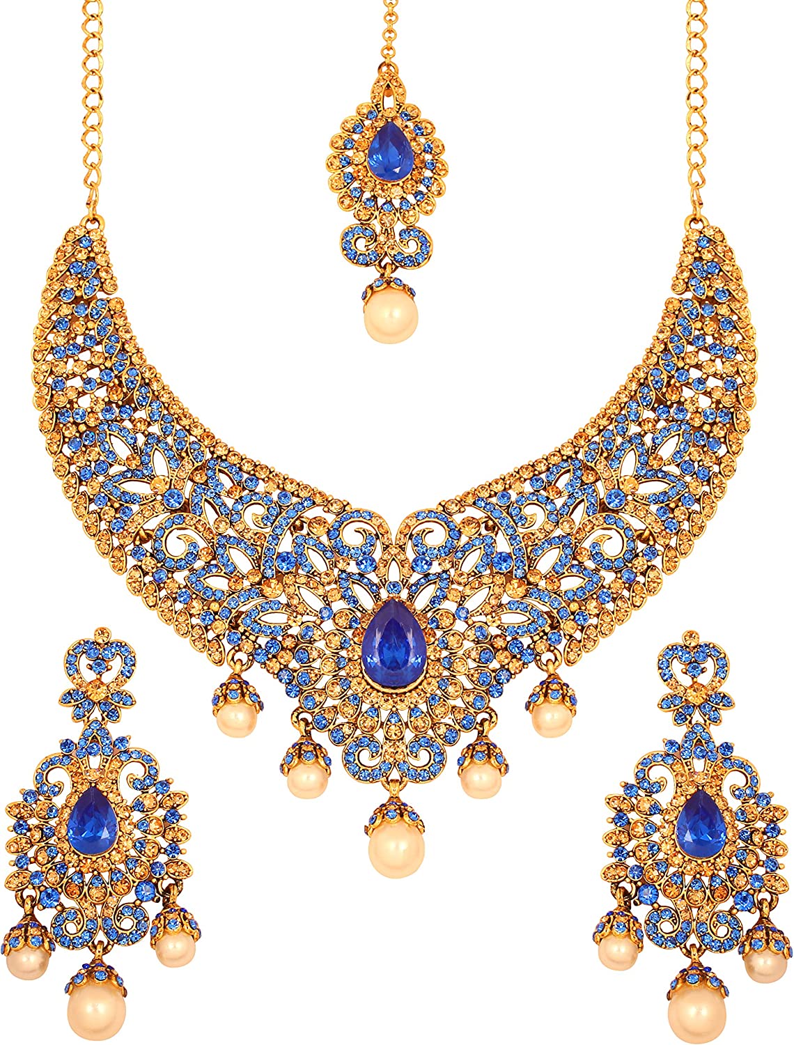 Touchstone Indian Bollywood Gorgeous intricate Workmanship Sparkling White Colorful Rhinestone crystal wedding Designer Jewelry Necklace Set In Gold or Silver Tone For Women.