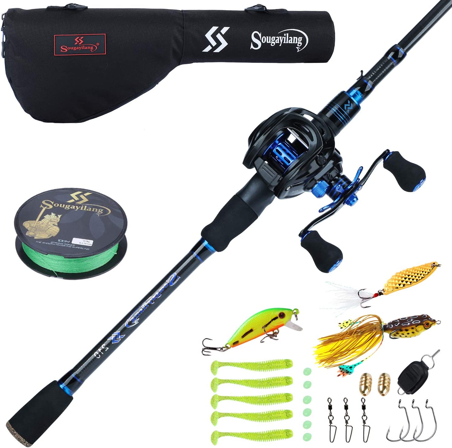 Sougayilang Baitcaster Combo Fishing Rod and Reel Combo, Ultra Light Baitcasting Fishing Reel for Travel Saltwater Freshwater and Beginner 5.9FT/6.9FT