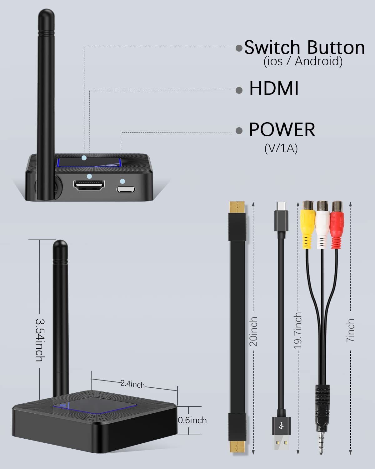 Wireless Display Adapter, HDMI/TV Display Adapter, No Setup or APP, Supports Miracast, Airplay, DLNA, for iPhone iOS, Android, Windows, Mac OS Casting/Mirroring to TV/Projector/Monitor