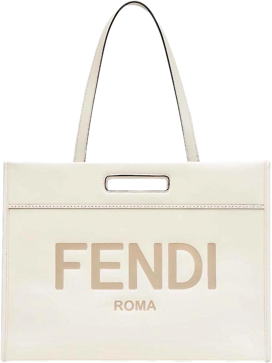 FENDI Logo 2-Way Smooth Ivory Leather Tote Bag 7VA480