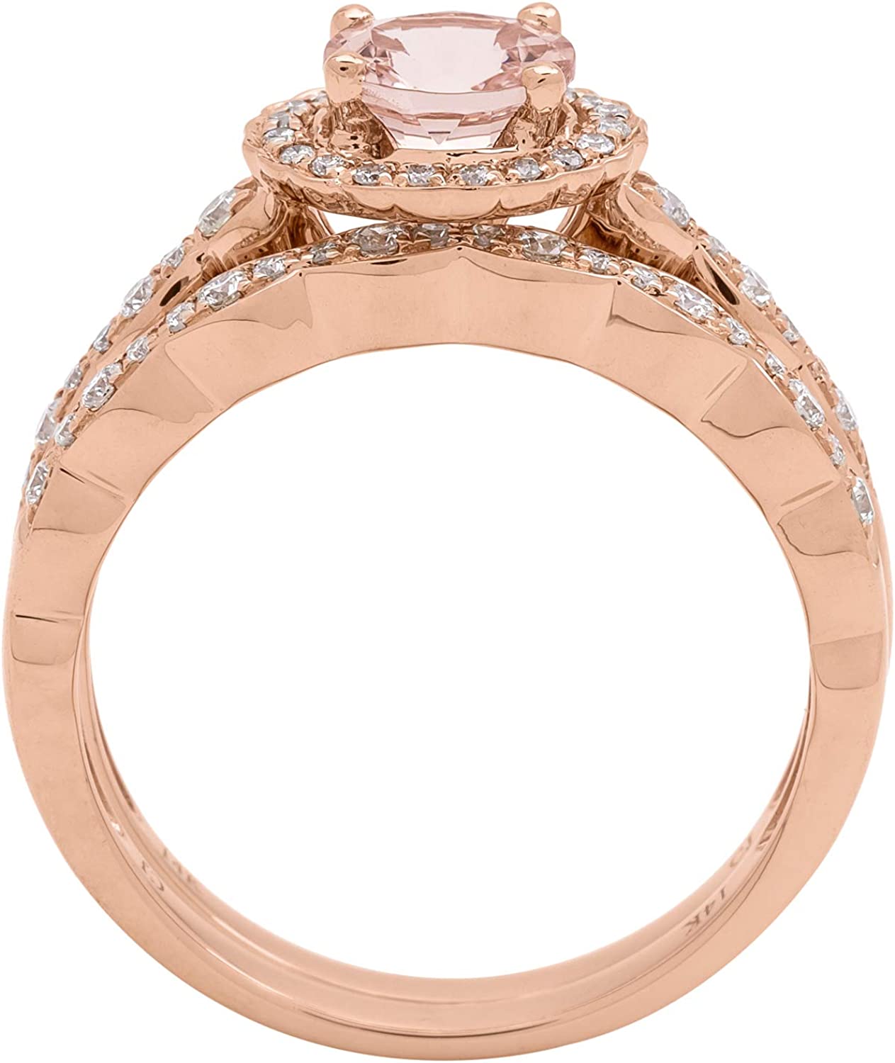 Gin & Grace 14K Rose Gold Genuine Morganite Earrings with Diamonds for women | Ethically, authentically & organically sourced (Round-cut) shaped Morganite hand-crafted jewelry for her | Morganite Earr