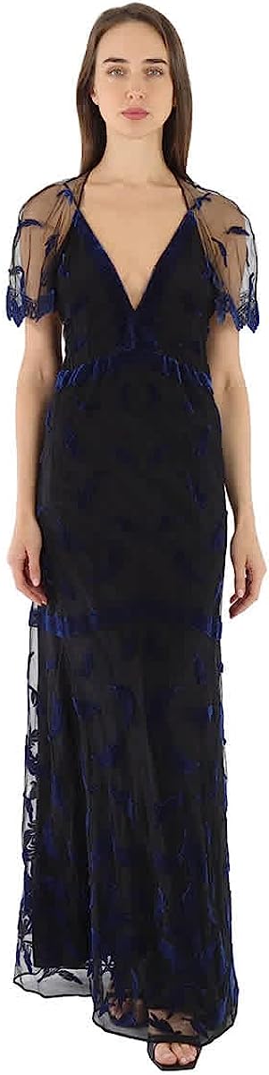 BURBERRY Velvet Leaf Cap-Sleeve Gown, Brand Size 10 (US Size 8)