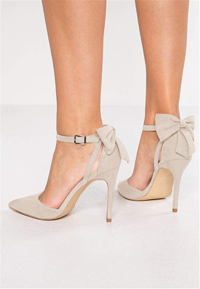 Fashare Womens High Heels Bow Tie Back Sexy Stiletto Ankle Strap Wedding Dress Pumps Shoes