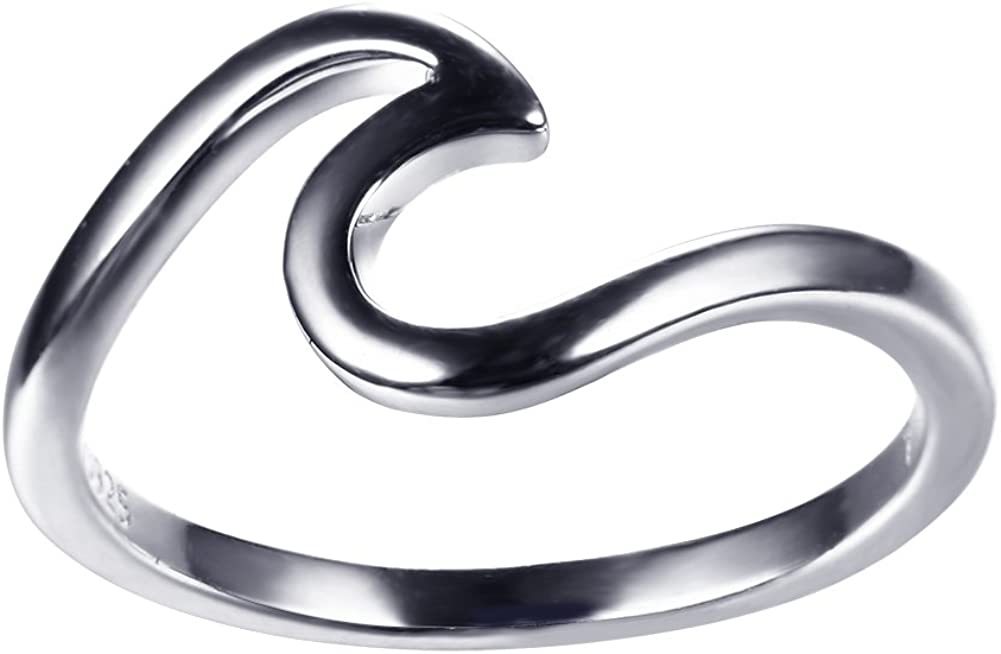 Blaike 925 Sterling Silver Wave Ring for Women, Blue Opal Wave Ring Size 5/6/7/8/9/10, Cubic Zirconia Rings Wave Ring Blue with Unique Design