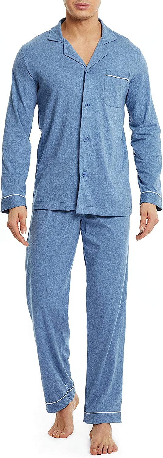 DAVID ARCHY Men's Cotton Sleepwear Button-Down Pajamas Set