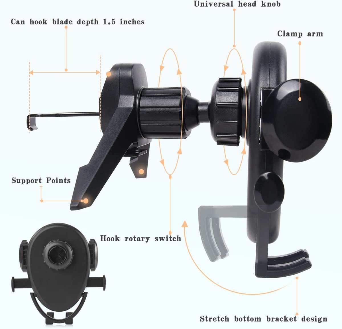 HOLDCY Vent Phone Holder for Car, Universal Vent Clip Phone Mount for Car, 3-Point Support Cell Phone Holder Car Hands Free Cradle, Car Phone Holder for All Mobile Phones