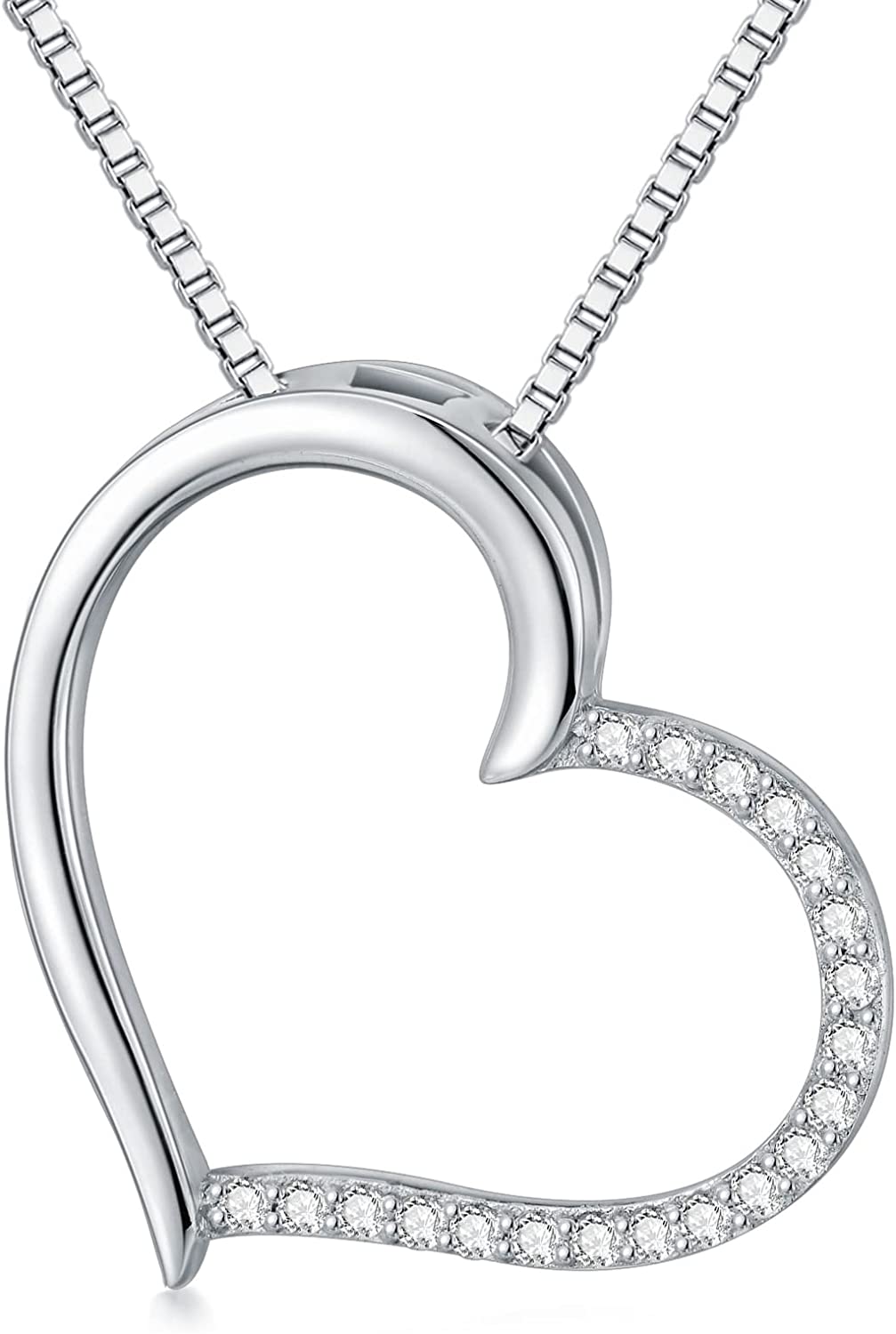 Natural Diamond Heart Necklaces for Women 925 Sterling Silver 1/10CT Simple Big Heart Pendant Necklace Diamond Jewelry Valentine Gifts for Her Wife Mother