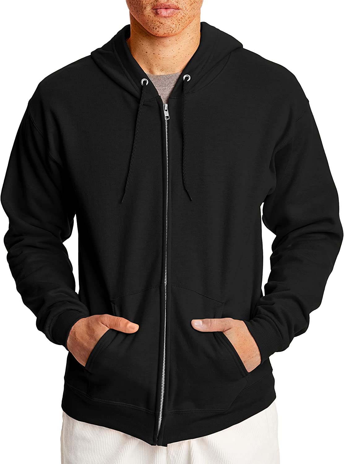 Hanes Men's Hoodie, EcoSmart Fleece Zip-Front Hooded Sweatshirt, Cotton-Blend Fleece Hooded Sweatshirt, Mid-Weight Zip-Up