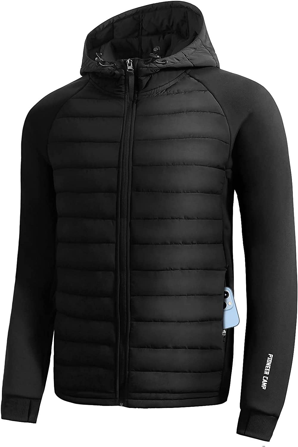 Pioneer Camp Men's Lightweight Puffer Running Jacket Waterproof Winter Down Jacket Hooded Insulated Puffy Thermal Hybrid Coat