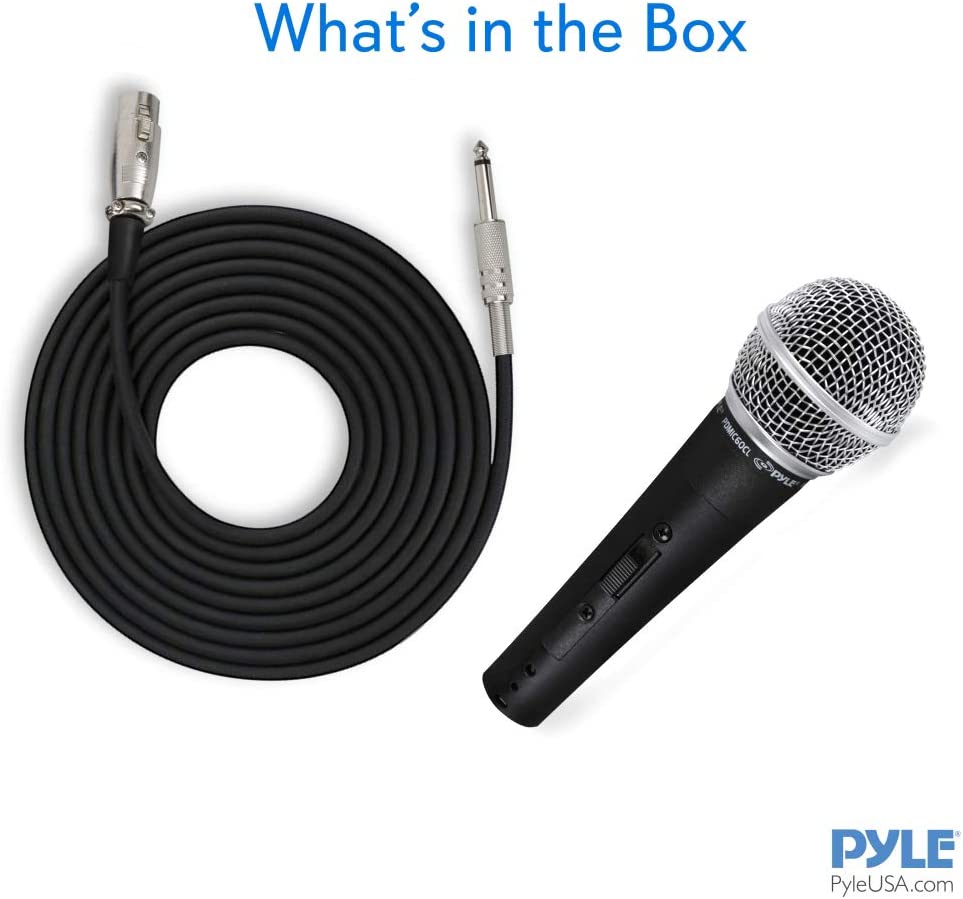 Pyle Professional Dynamic Vocal Microphone - Moving Coil Dynamic Cardioid Unidirectional Handheld Microphone with ON/OFF Switch Includes 15ft XLR Audio Cable to 1/4&#39;&#39; Audio Connection - PDMIC5