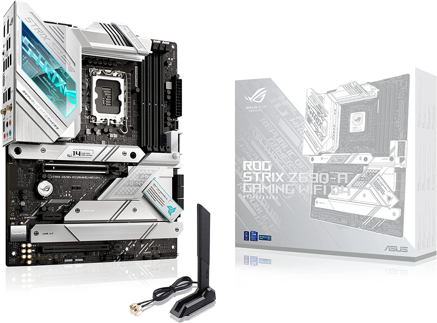 ASUS ROG Strix Z690-A Gaming WiFi D4 LGA1700(Intel? 12th Gen) ATX Gaming Motherboard(PCIe 5.0,DDR4,16+1 Power Stages,WiFi 6,2.5 Gb LAN,BT v5.2,Thunderbolt 4,4xM.2 and Front USB 3.2 Gen 2x2 Type-C)