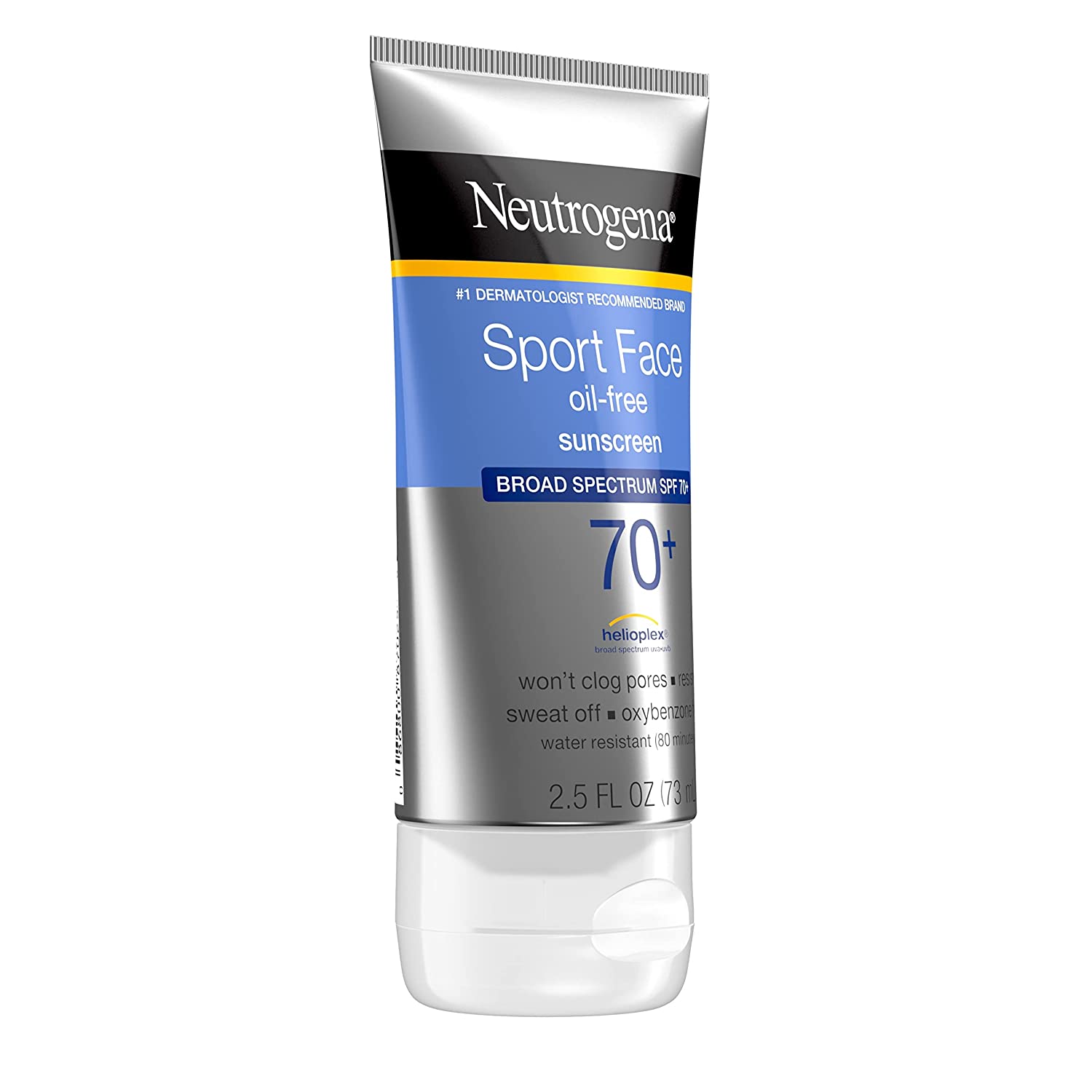 Neutrogena Sport Face Oil-Free Lotion Sunscreen with Broad Spectrum SPF 70+, Sweatproof & Waterproof Active Sunscreen, 2.5 fl. Oz