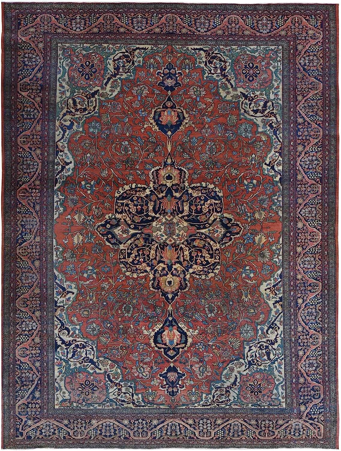 Shahbanu Rugs Barn Red, Antique Persian Feraghan Sarouk, Soft Wool Hand Knotted Rug (9'0" x 12'0")