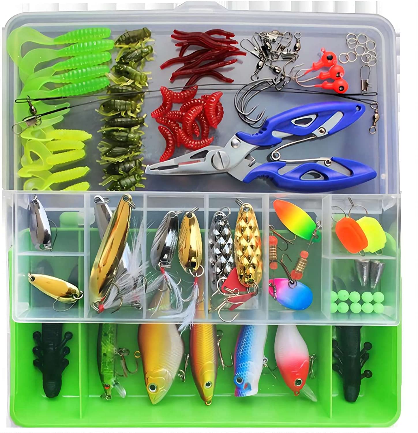 Fishing Lures Tackle Box Bass Fishing Kit,Saltwater and Freshwater Lures Fishing Gear Including Fishing Accessories and Fishing Equipment for Bass,Trout, Salmon