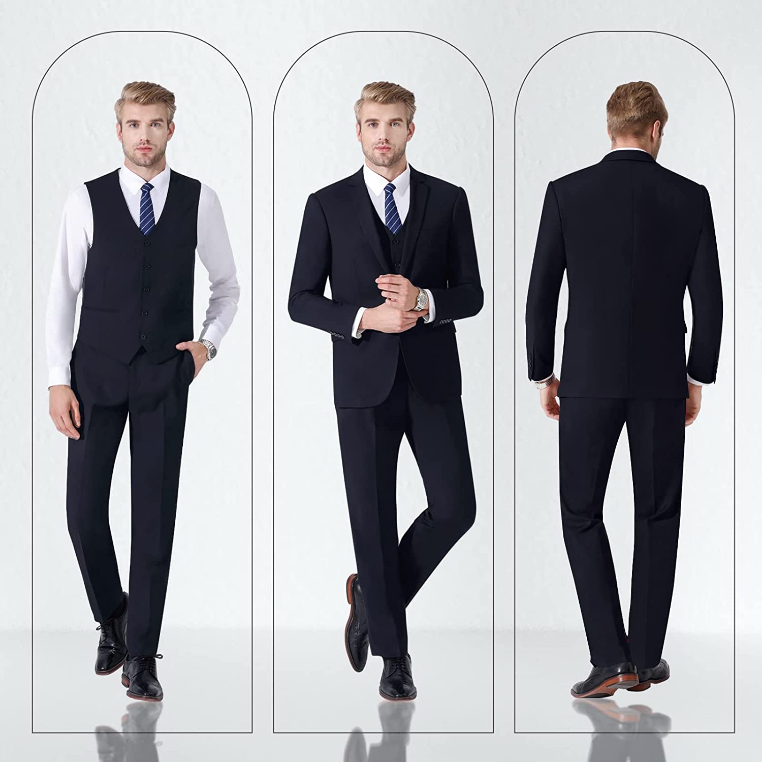 LUPURTY Suits for Men, 3 Piece Men's Suit Slim Fit, Solid Jacket Vest Pants with Tie, One Button Tuxedo Set