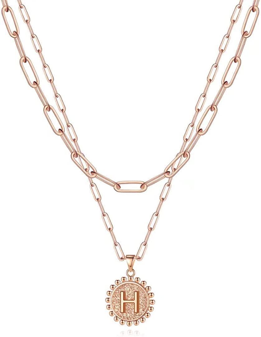 Layered Choker Necklaces for Women, 14K Gold Plated Dainty Layering Paperclip Chain Necklace Simple Adjustable Initial Coin Pendant Necklaces Layered Gold Chain Necklaces for Women Jewelry Gifts