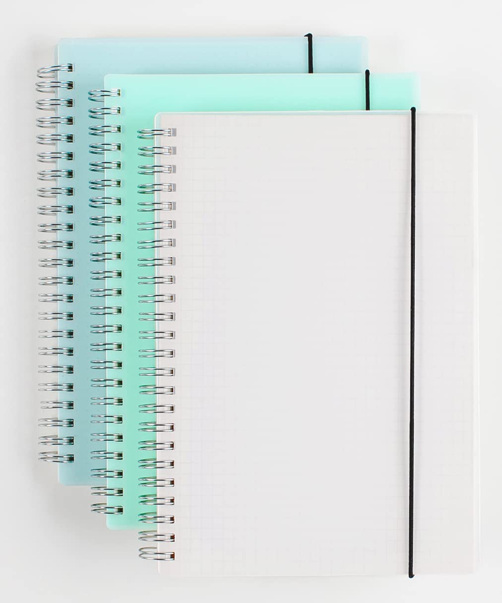 3 Pack A5 Spiral Graph Notebook with 120gsm Thick Paper, Grid Spiral Notebook with Plastic Hardcover and Elastic Band Closure, 80 Sheets Per Pack 5.7x 8.3 inches