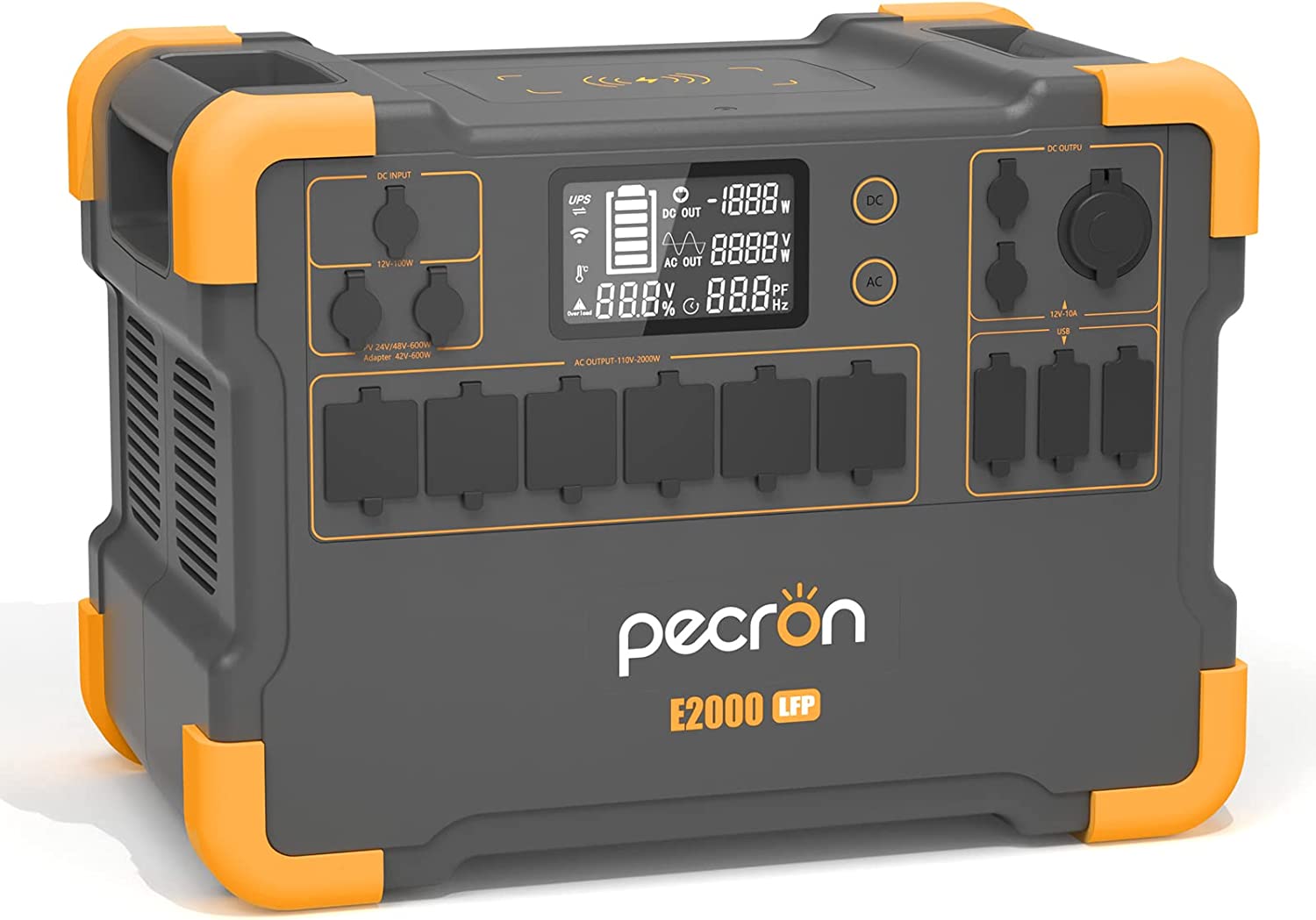 pecron Portable Power Station E2000LFP，1920Wh LiFePO4 Battery Backup Expandable to 8064Wh 6X2000W AC Outlets 1200W Max Solar Input Backup Power for Outdoors Camping Fishing Emergency