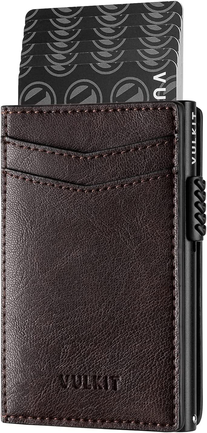 VULKIT Card Holder Pop Up Cards Slim Leather Wallet RFID Protection Up to 11 Cards Card Case