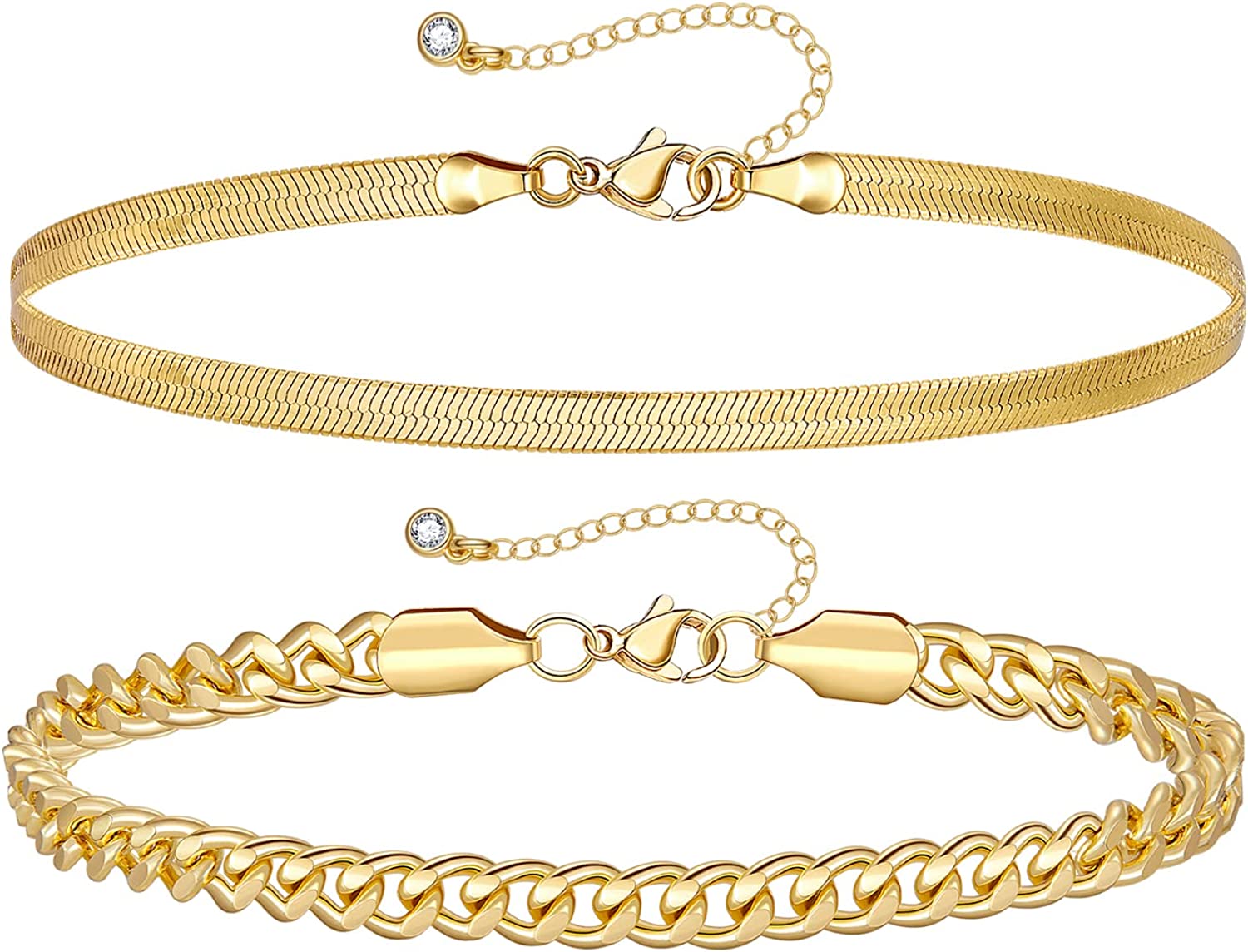 KissYan Gold Layered Ankle Bracelets for Women, Dainty 14k Gold Plated Layering Anklets Set Adjustable Fashion Cuban Link Snake Tennis Chain Ankles Summer Beach Foot Jewelry Gifts for Women Girls