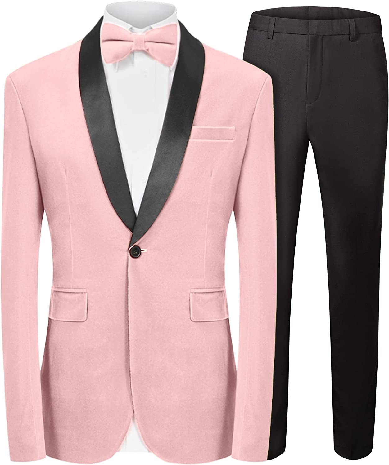 MAGE MALE Men's 2 Piece Suit Peaked Lapel One Button Tuxedo Slim Fit Velvet Blazer Party Dinner Jacket & Pants