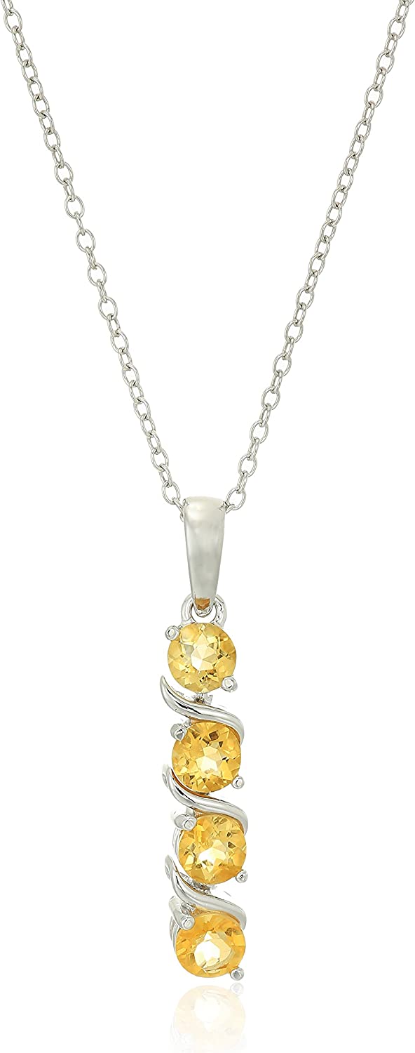 Argos Collection Sterling Silver 4-Stone Genuine or Created Gemstone Pendant Necklace (4mm)， 18”