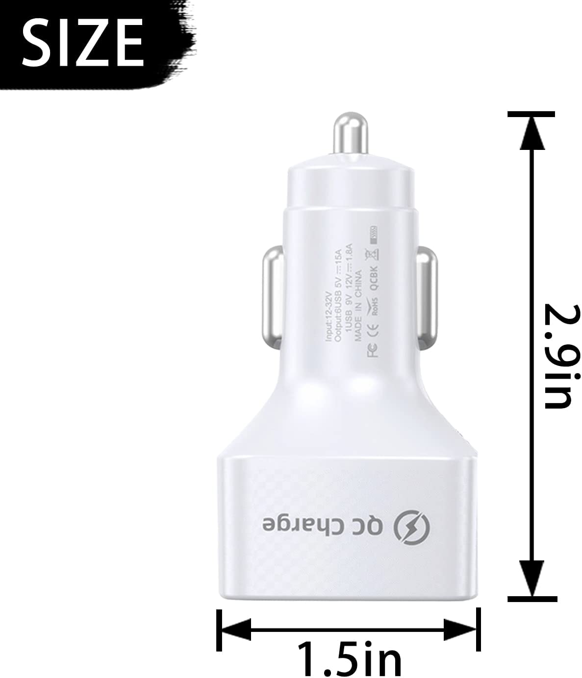 Car Charger Adapter, 6 Ports USB QC3.0 Fast Phone Charger, Car Interior Accessories Fit for All Vehicles, Multi-Port Car Phone Charger with LED Light Display for Smart Phone and More (White)