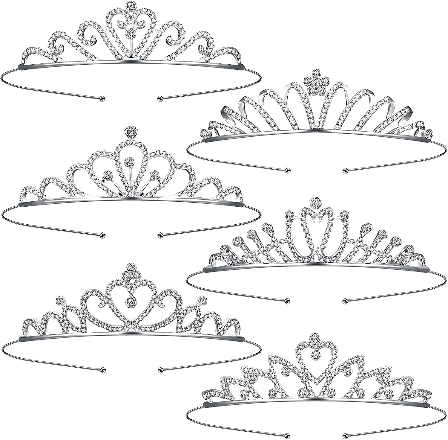 6 Pieces Girls Crystal Tiara Crown Rhinestone Tiara Crown Princess Crown Crystal Headband Hair Jewelry for Girls Women Birthday Party Wedding Prom Bridal Christmas Valentine Halloween