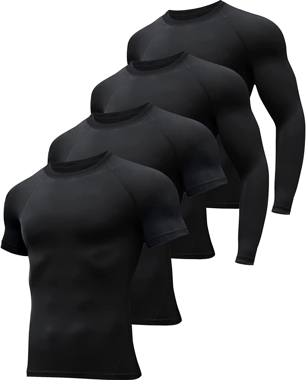 4/5 Pack Compression Shirts Men Short/Long Sleeve Athletic Cold Weather Baselayer Undershirt Gear Tshirt for Sports Workout