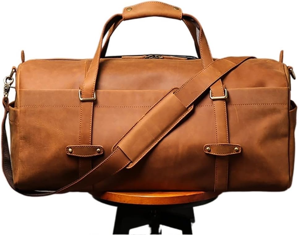 Walnut Men Leather Travel Bags Carry on Luggage Bag Men Duffel Bags Handbag Casual Traveling (Color : A, Size : One Size)