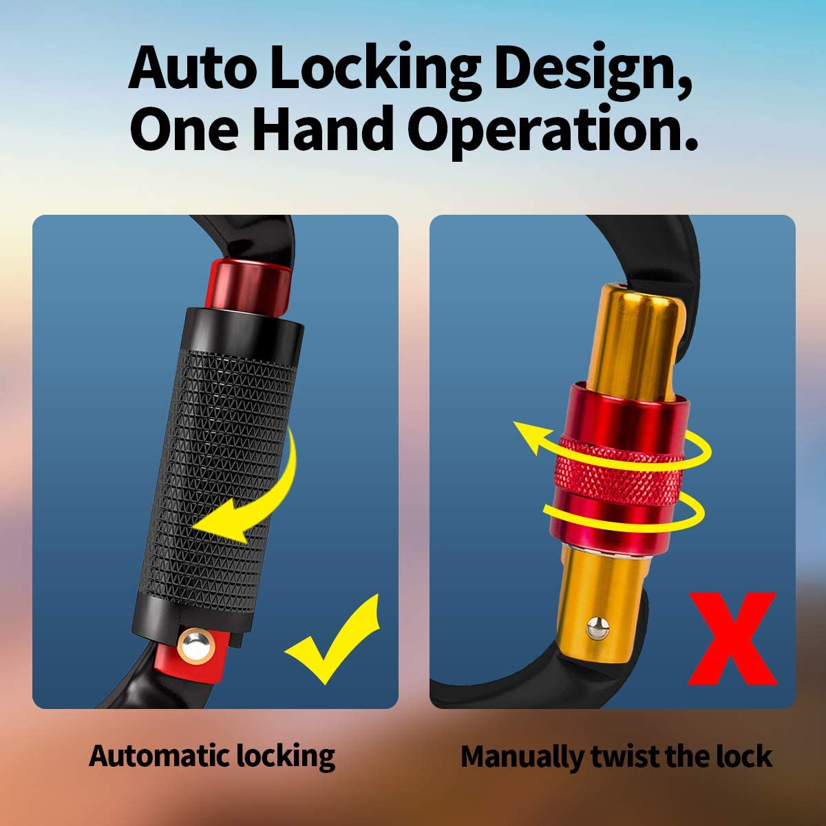 FVW Auto Locking Rock Climbing Carabiner Clips,Professional 25KN (5620 lbs) Heavy Duty Caribeaners for Rappelling Swing Rescue & Gym etc, Large D-Shaped Carabiners