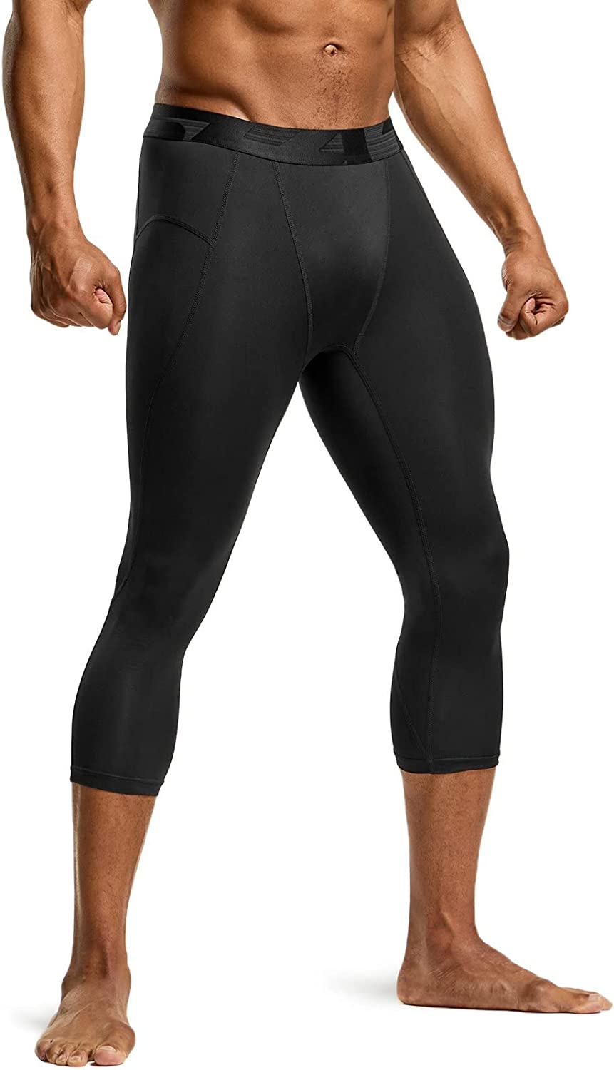 TSLA Men's 3/4 Compression Pants, Running Workout Tights, Cool Dry Capri Athletic Leggings, Yoga Gym Base Layer