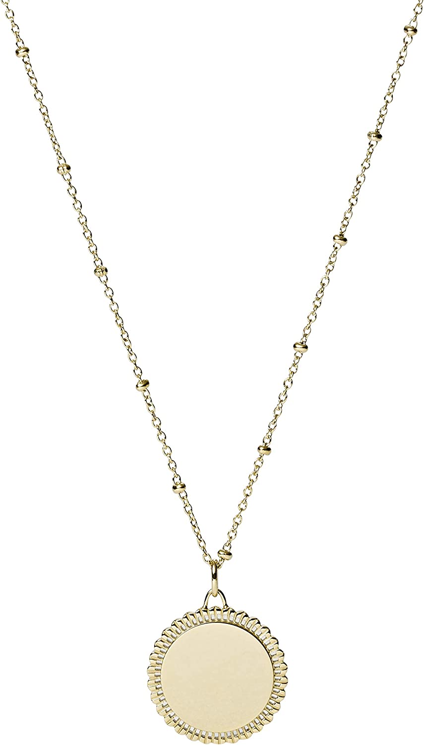 Fossil Women's Plated Stainless Steel Engravable Personalized Gift Pendant Chain Necklace