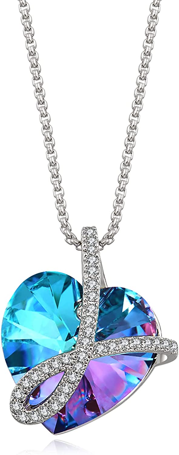 FCINOS Women’s 18k Gold plated Infinity Love Heart Pendant Necklace with Austrian Crystals, Jewelry Gifts for Her, 17.7"+2.4" Chain, Anniversary Birthday Christmas Graduation Necklaces for Wife Mom Gi