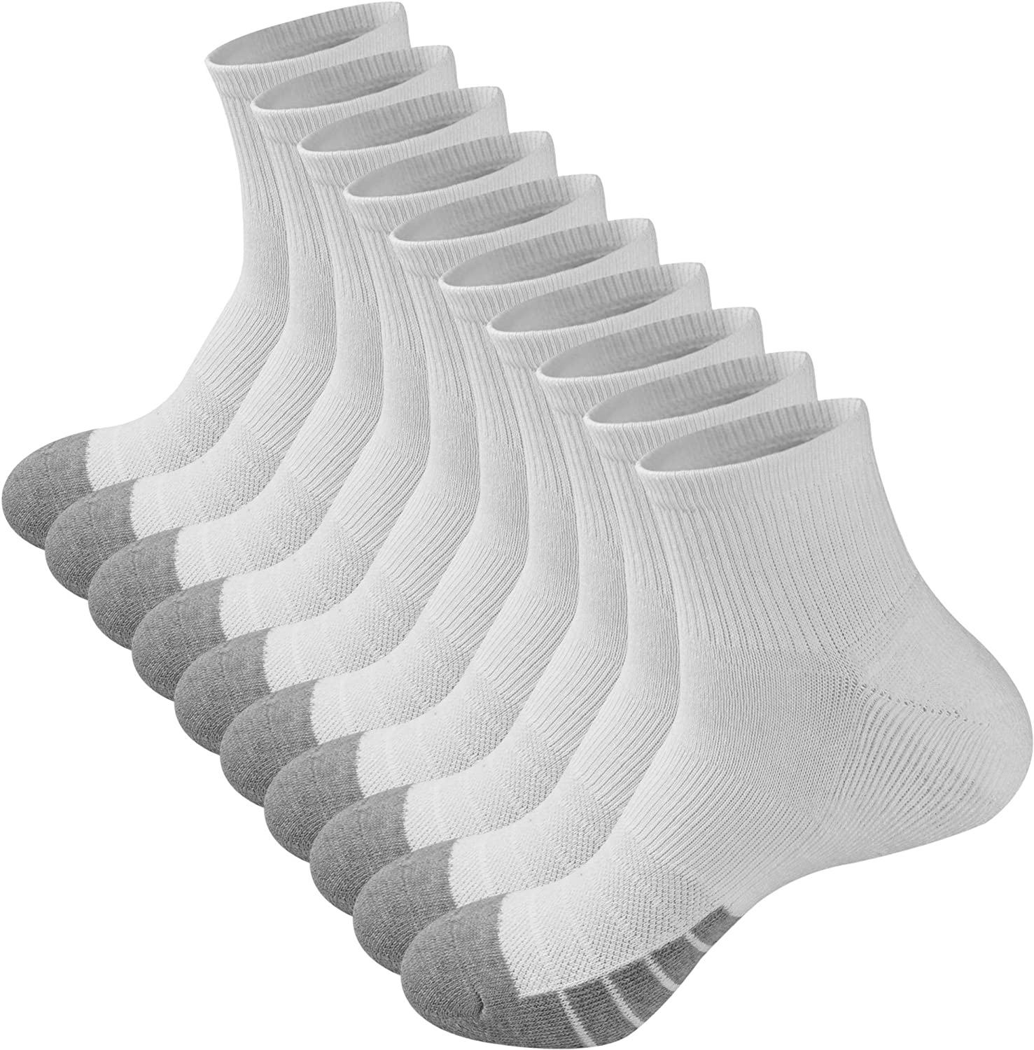 GKX Men's 10 Pairs Cotton Moisture Wicking Cushioned Sole Preformance Training Running Athletic Workout Low Cut Socks