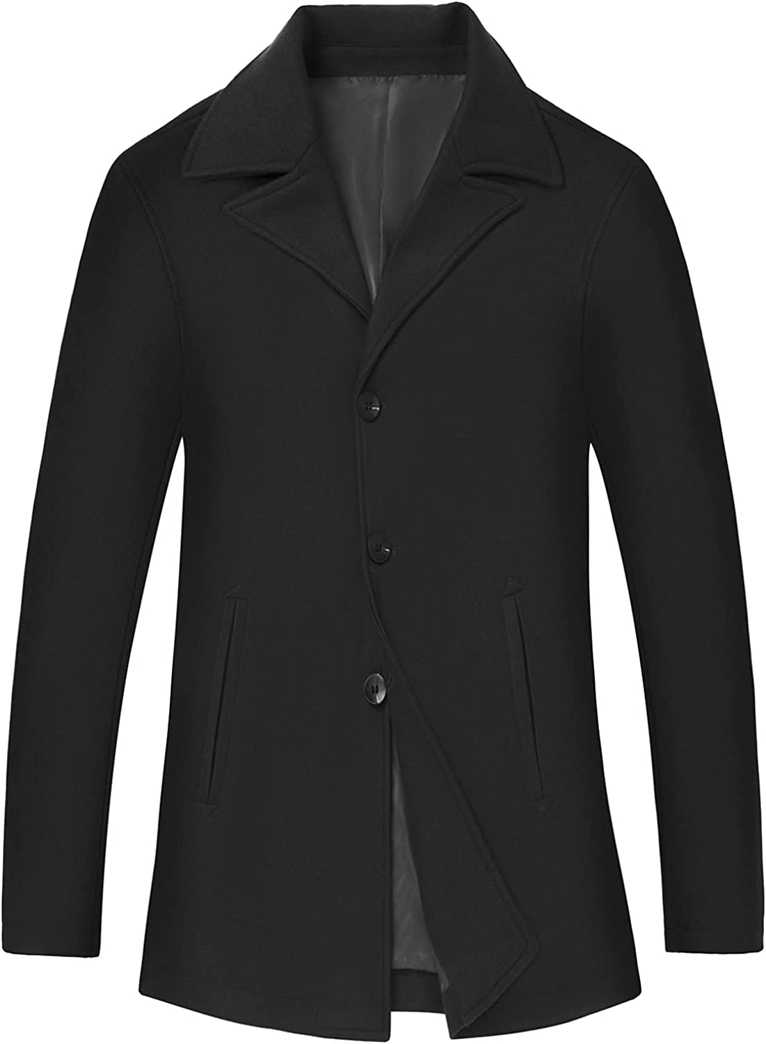 VICALLED Men Winter Double Breasted Belted Pea Coat Outdoor Woolen Warm Jacket