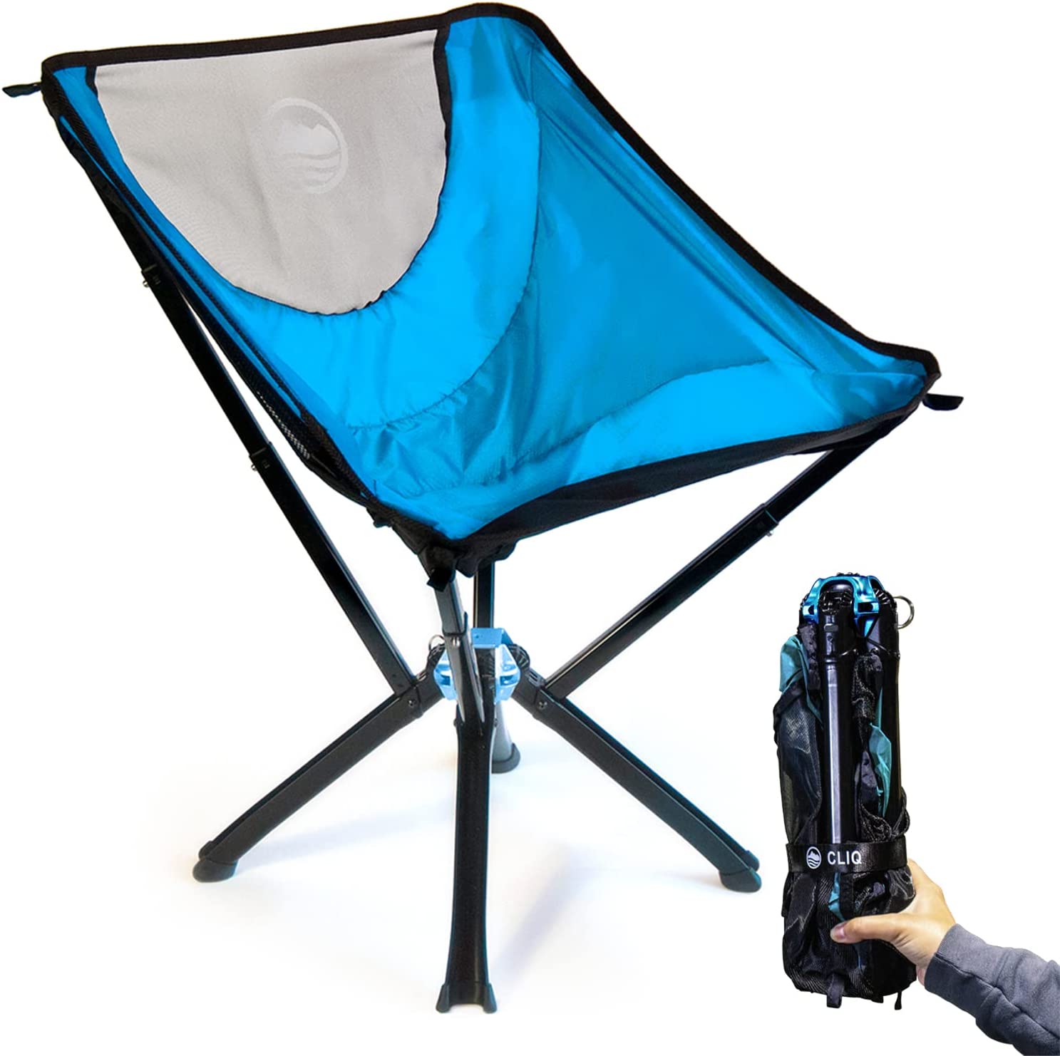 CLIQ Portable Chair Camping Chairs - A Small Collapsible Portable Chair That Goes Every Where Outdoors. Compact Folding Chair for Adults That Sets Up in 5 Seconds | Camping Chair Supports 300 Lbs