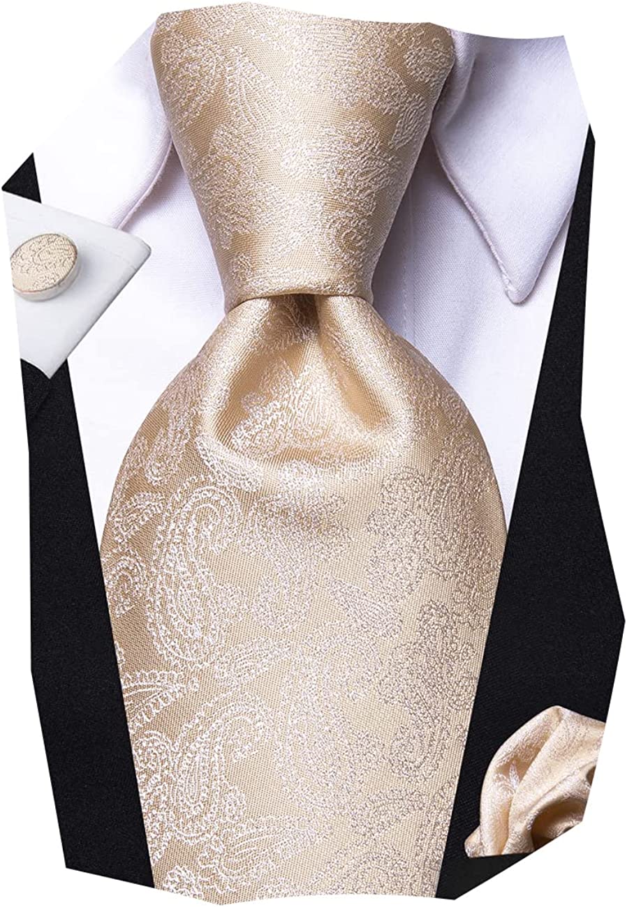 Hi-Tie Silk Paisley Necktie and Pocket Square Cufflinks Set
